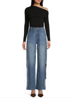 Prosperity (Nordstrom Brand) Size 25 wide leg mid rise raw hem soft jeans